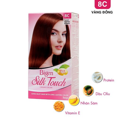 Kem Nhuộm Tóc Bigen Silk Touch 50g+75ml+10g .#8C Light Copper Blonde Vàng Đồng