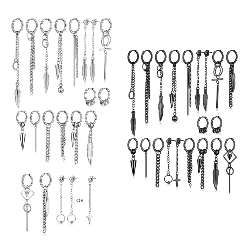 Set 20 Khuyên Tai Tròn Bản Lề Màu Bạc / Đen Thiết Kế Đơn Giản Cho Nam Và Nữ