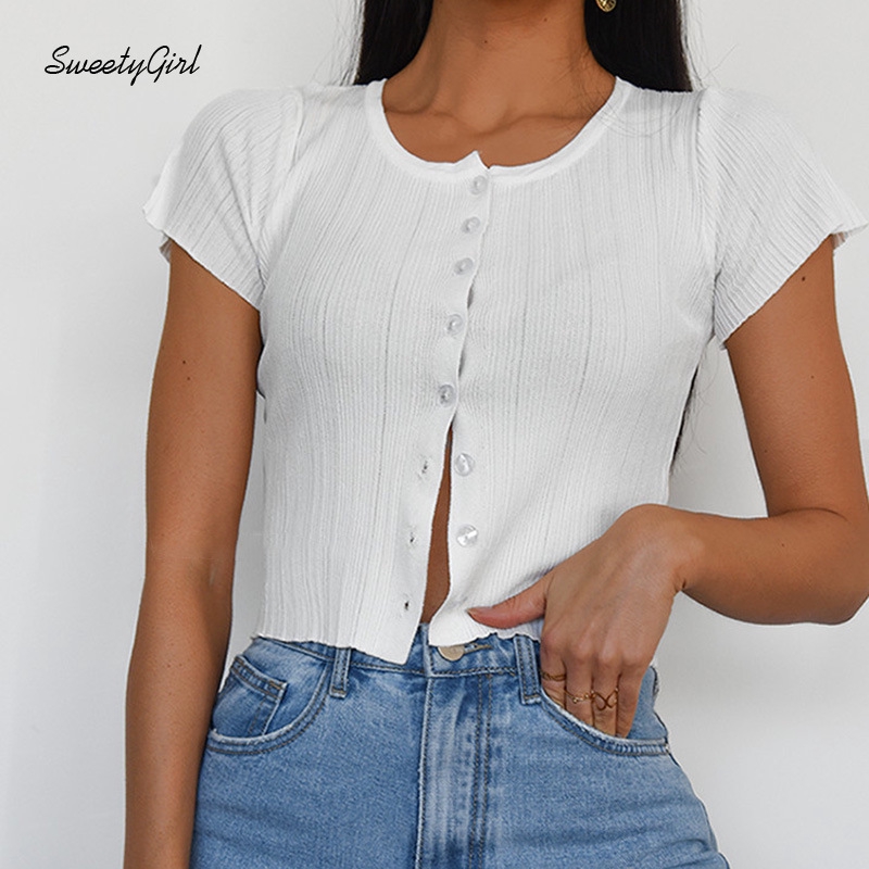 Áo cardigan cổ tròn cài nút tay ngắn màu trơn thời trang dành cho nữ