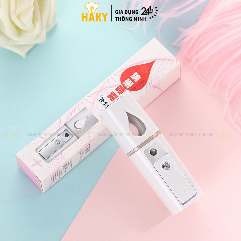 Máy phun sương cầm tay mini xịt khoáng Nano L2 cấp ẩm da mặt HAKY033, thiết kế mới có gương soi, sạc USB