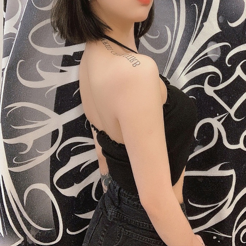 Set 2 áo croptop tay dài cổ chữ V màu trơn in chữ thời trang cho nữ