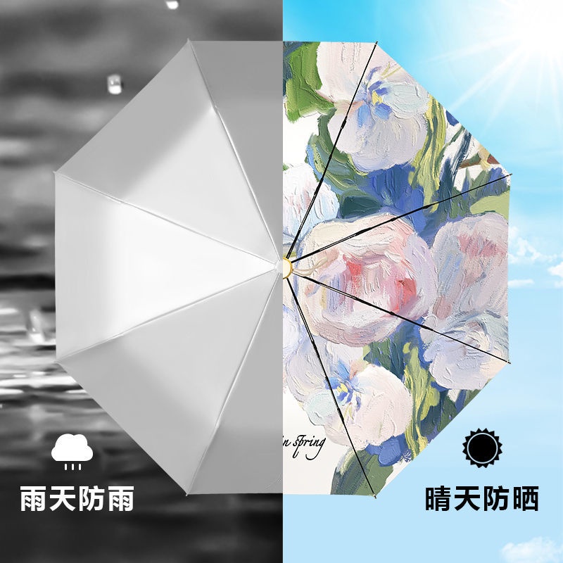 Dù Che Nắng 50% Bằng Titan Siêu Nhẹ Chống Tia Cực Tím Hai Lớp Màu Bạc