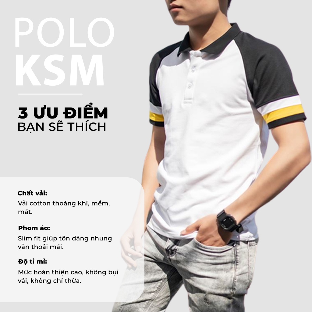 Áo Thun Polo Nam KSM Menswear Tay Raglan Ngắn Phối có cổ bẻ vải Cá Sấu Cotton dày mịn đẹp PL722