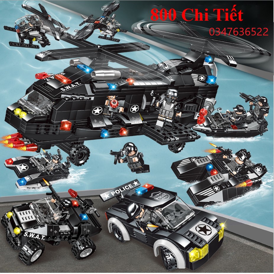 [800 CHI TIẾT] ĐỒ CHƠI XẾP HÌNH LEGO TRỰC THĂNG, LEGO OTO SWAT, LEGO Cảnh Sát, LEGO ROBOT, Lego Máy Bay