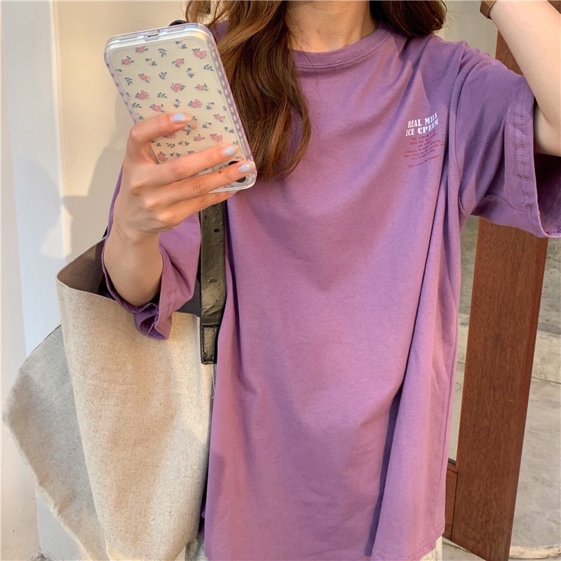 Áo thun phông nam nữ PINK tay lỡ form rộng ICE CREAM Unisex