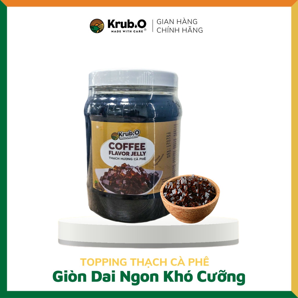 Thạch cà phê Krub.O (Thạch kim cương đen) Hộp 2kg/Túi 1.5kg - Topping trà sữa, chè, món tráng miệng- Thương hiệu Việt