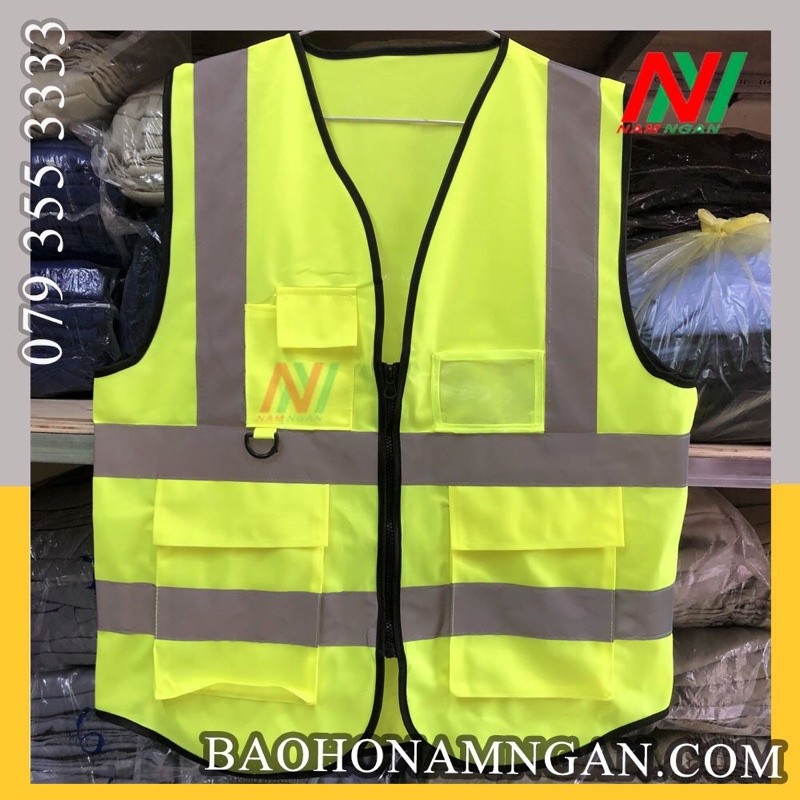 Áo gile vải lưới phản quang 3M có túi hộp, khoá kéo cho kĩ sư, công nhân
