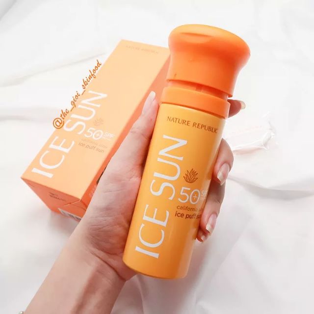 KEM CHỐNG NẮNG GIẢI NHIỆT NATURE REPUBLIC CALIFORNIA ALOE ICE PUFF SUN SPF50+PA++++(tặng kèm 1 mút đánh kem)