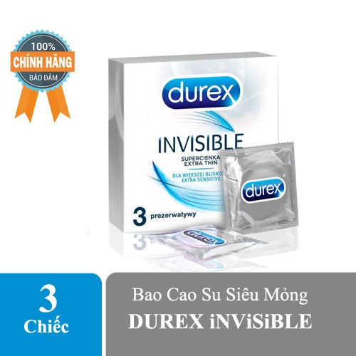 [Chuẩn Thái] Bao Cao Su Cao Cấp DUREX iNViSiBLE Hộp 3 Cái, Bcs Siêu Mỏng - Ôm Sát - Cảm Giác Thật Như Không Dùng