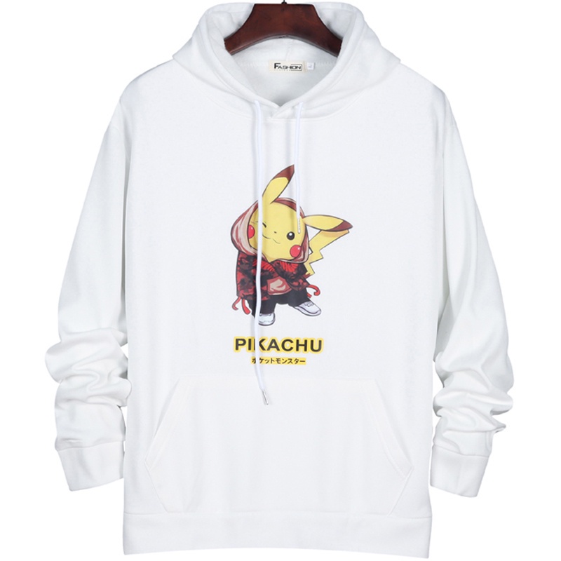 Áo hoodie tay dài dáng rộng in họa tiết Pikachu hoạt hình phong cách Hàn Quốc thời trang cho nam