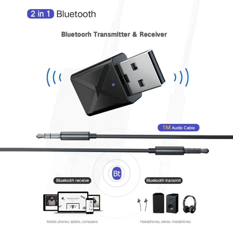 Thiết Bị Thu Phát Âm Thanh Bluetooth 5.0 Mini 3.5mm AUX 2 Trong 1 Cho TV/PC/Xe Hơi