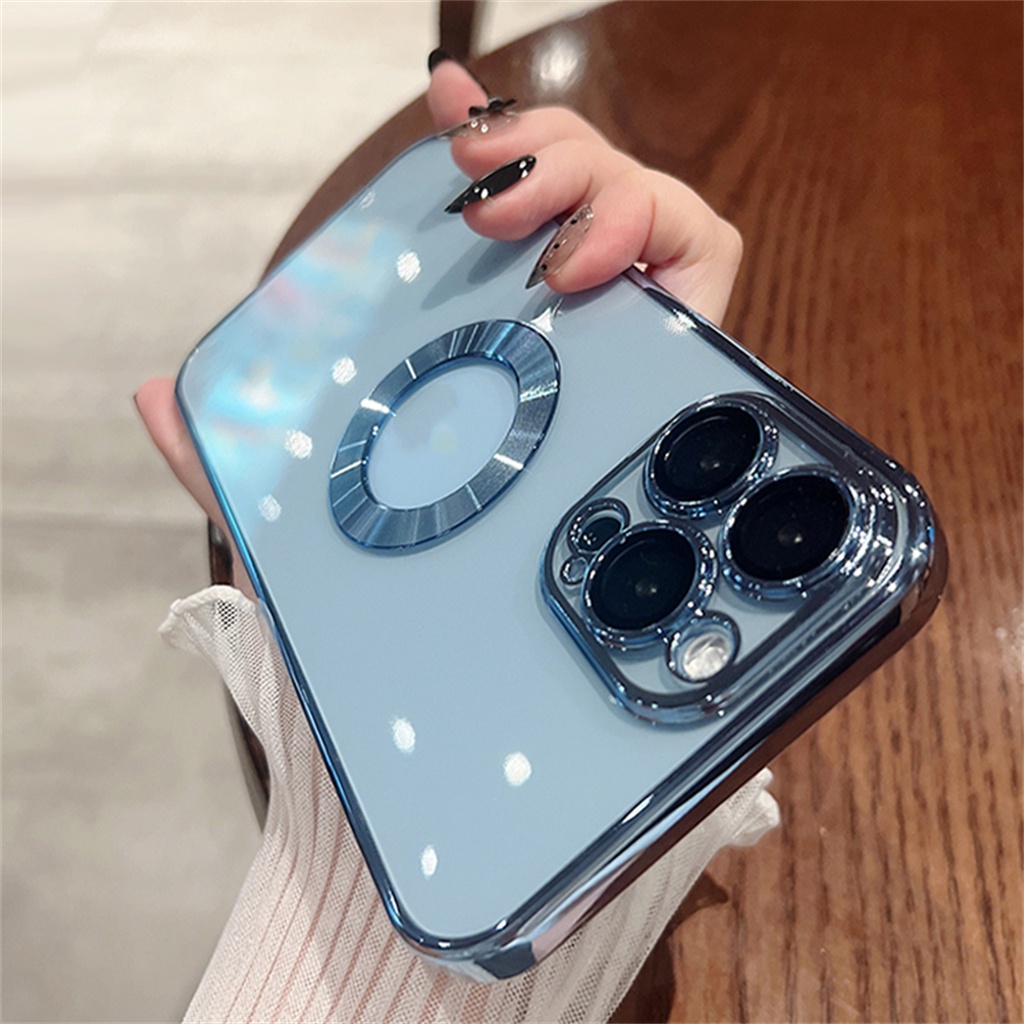 Ốp Điện Thoại Mềm Trong Suốt Mạ Logo Sang Trọng Có Lỗ Bảo Vệ Ống Kính Máy Ảnh Cho iPhone 13 12 11 Pro max 12 mini XR XS X max 7 8 Plus Lưng