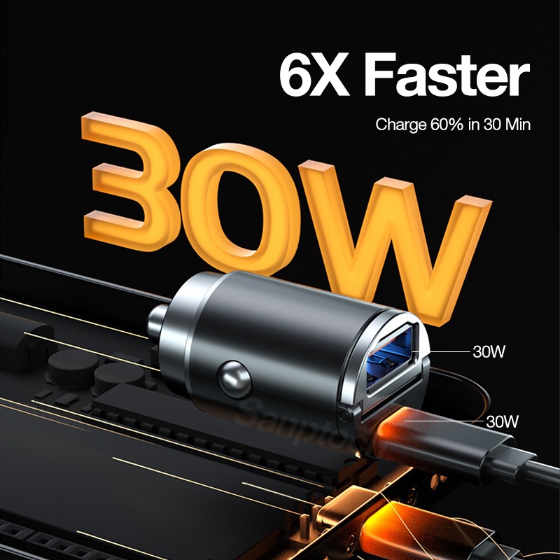 Tẩu Sạc Nhanh Mini Hai Cổng USB Type C PD30W + QC3.0 Bằng Kim Loại 60W Tương Thích Với  13 12 11 Pro Max iPad Samsung Huawei Xiao