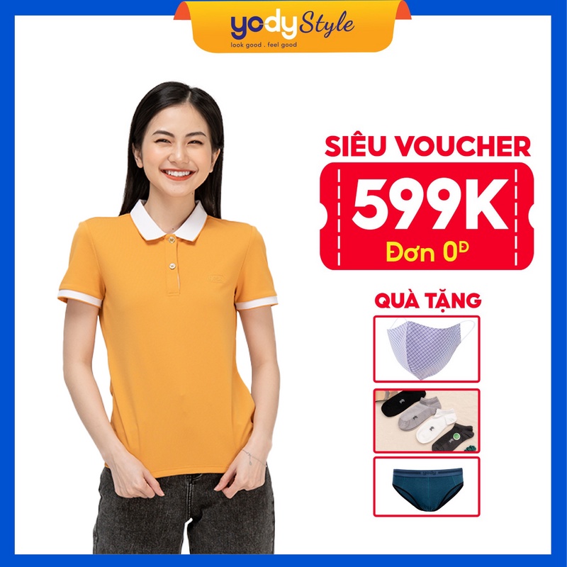  Áo Phông Polo YODY Nữ Cafe Phối Nẹp Thoải Mái Năng Động Và Khử Mùi Tốt APN3700