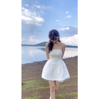 Đầm gấm xốp hoa hồng