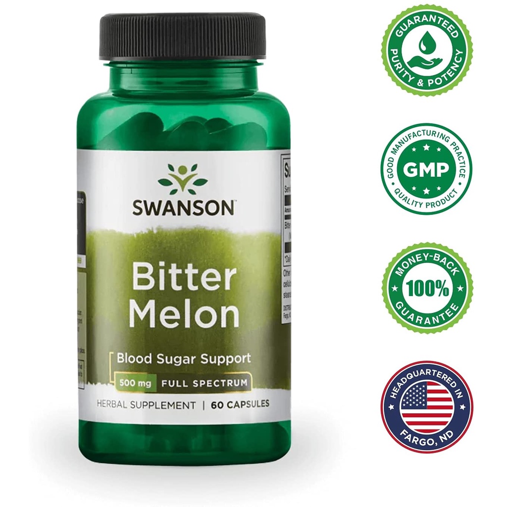 Swanson Full Spectrum Bitter Melon 500mg - Viên uống mướp đắng hỗ trợ đường huyết cho người bệnh tiểu đường 60 viên