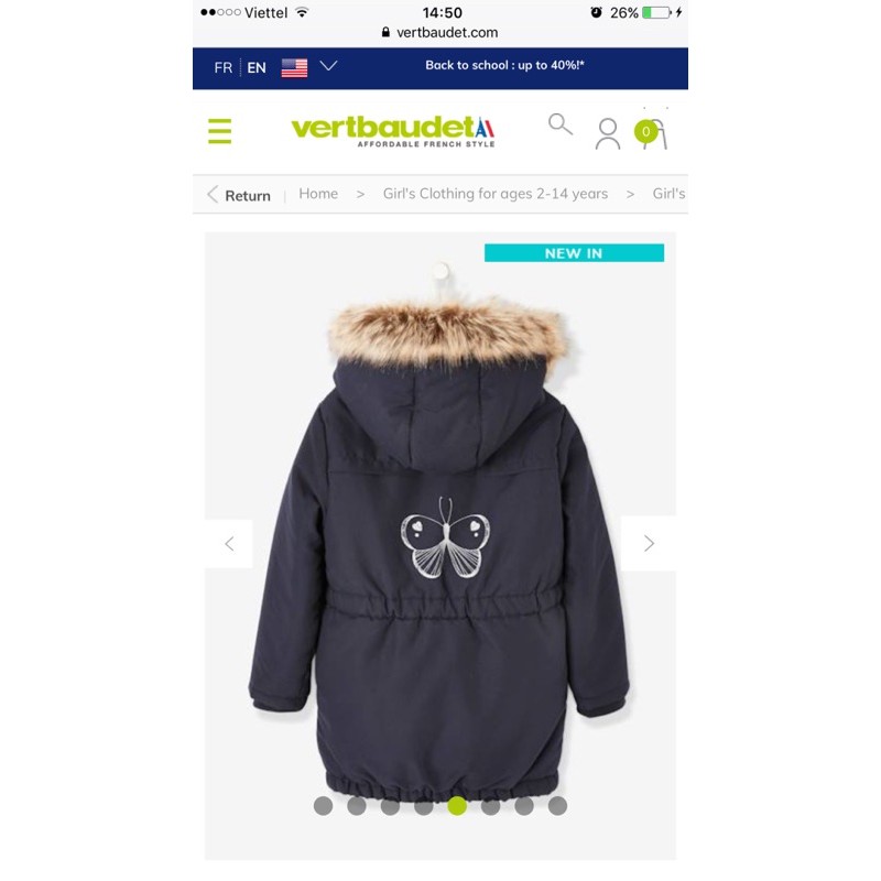 Set 2in1 Áo Parka Bé Gái Kèm Phao Lót Lông Navy/Pink Verbaudet