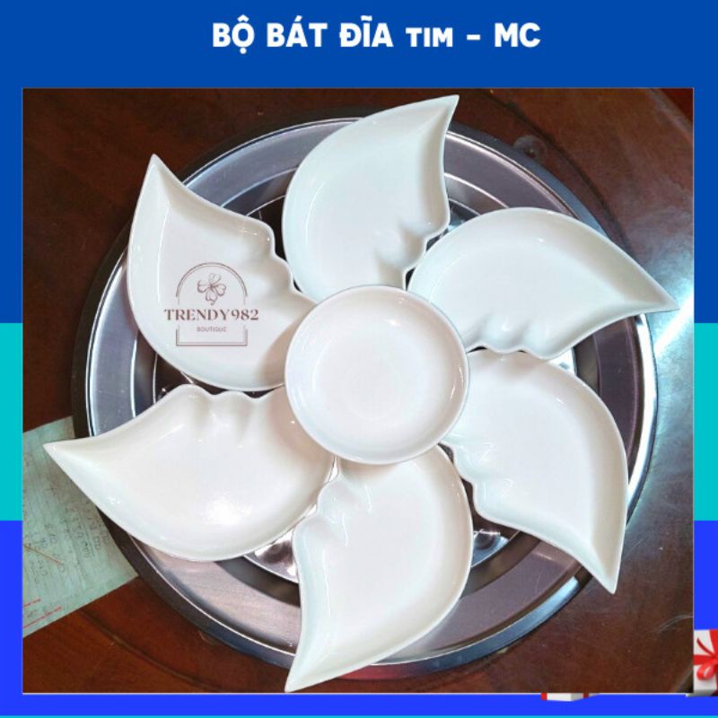 Bộ đĩa tim minh châu 6 cánh giá rẻ cao cấp minh châu trắng trơn( Bộ 6 đĩa)