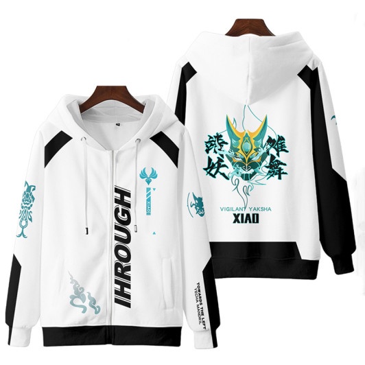 Áo Khoác Hoodie Tay Dài Dáng Rộng Có Khóa Kéo In Hình Genshin Va Chạm Xiao 3D Thời Trang Unisex 2022