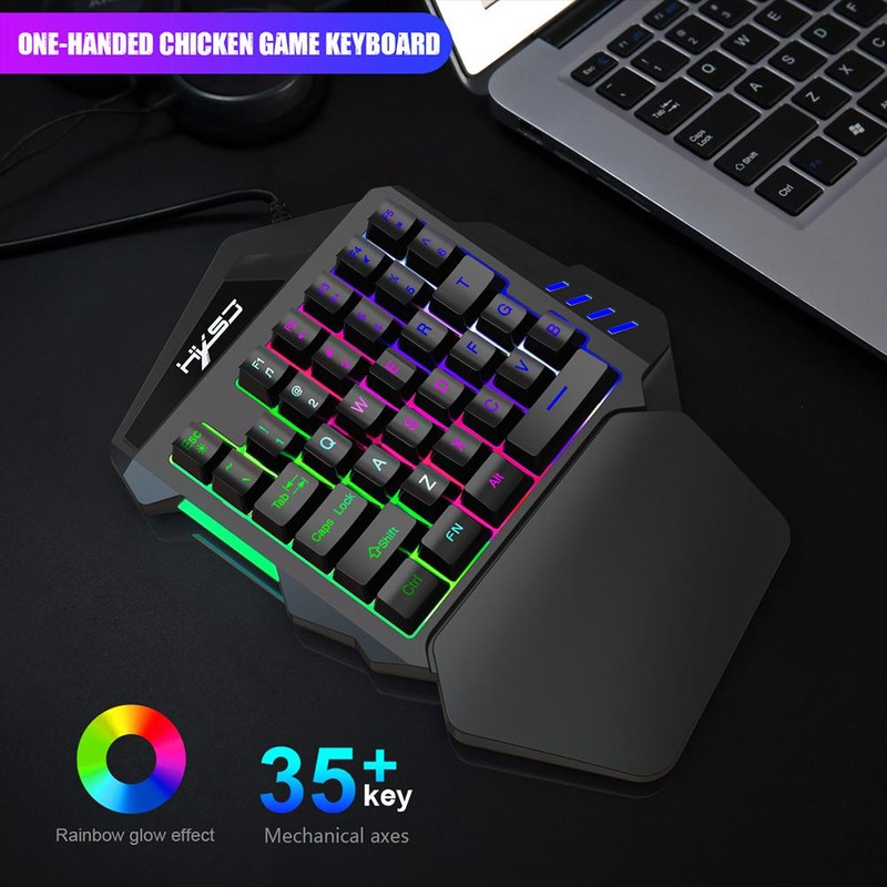 BÀN PHÍM CHUYÊN GAME BÁN CƠ MỘT TAY LED RGB CÓ 35 PHÍM HỖ TRỢ CHƠI GAME HXSJ V100