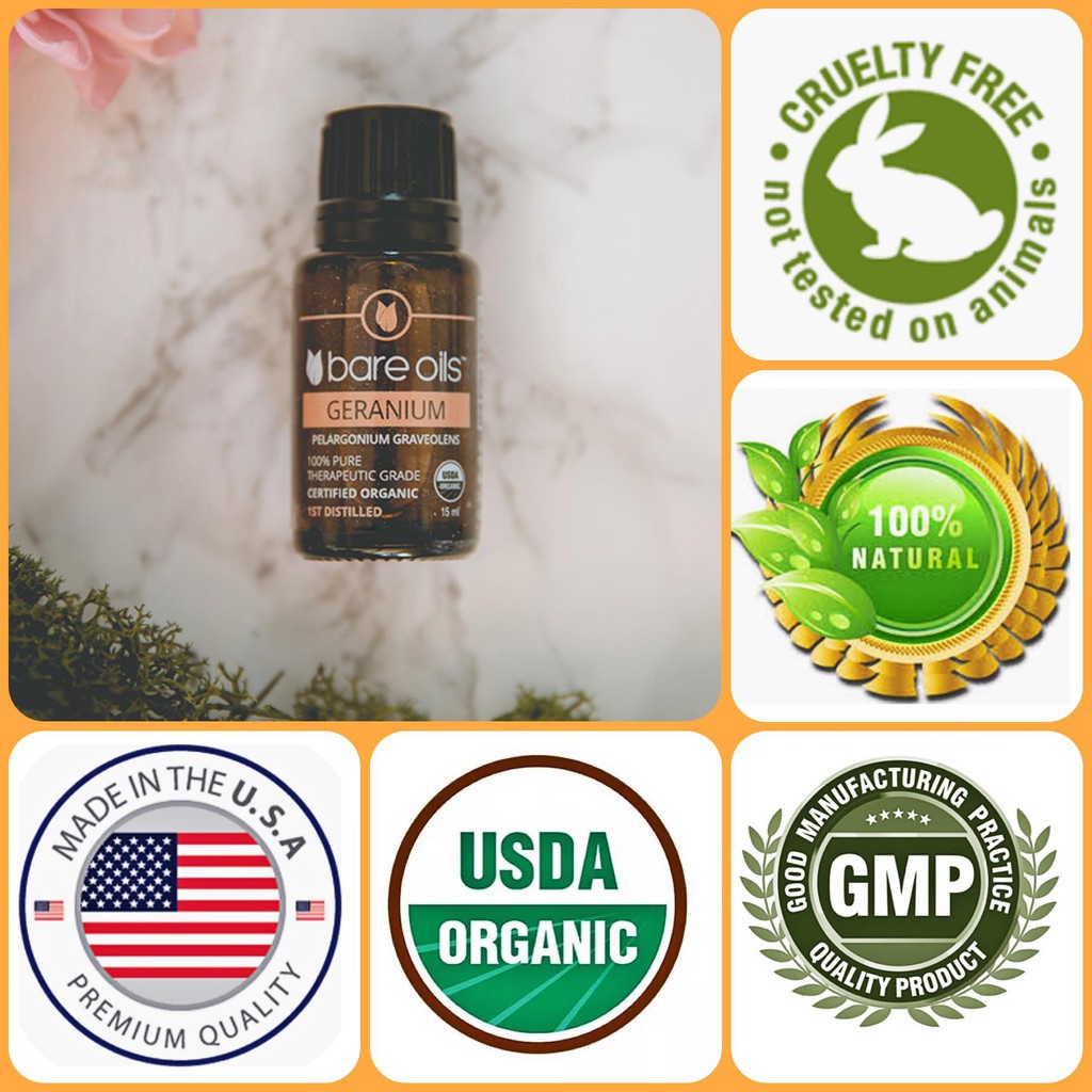 [MADE IN USA] Tinh dầu Phong Lữ - Geranium Essential Oil (Tinh dầu hữu cơ Bare Oils - USDA Organic) 15ml