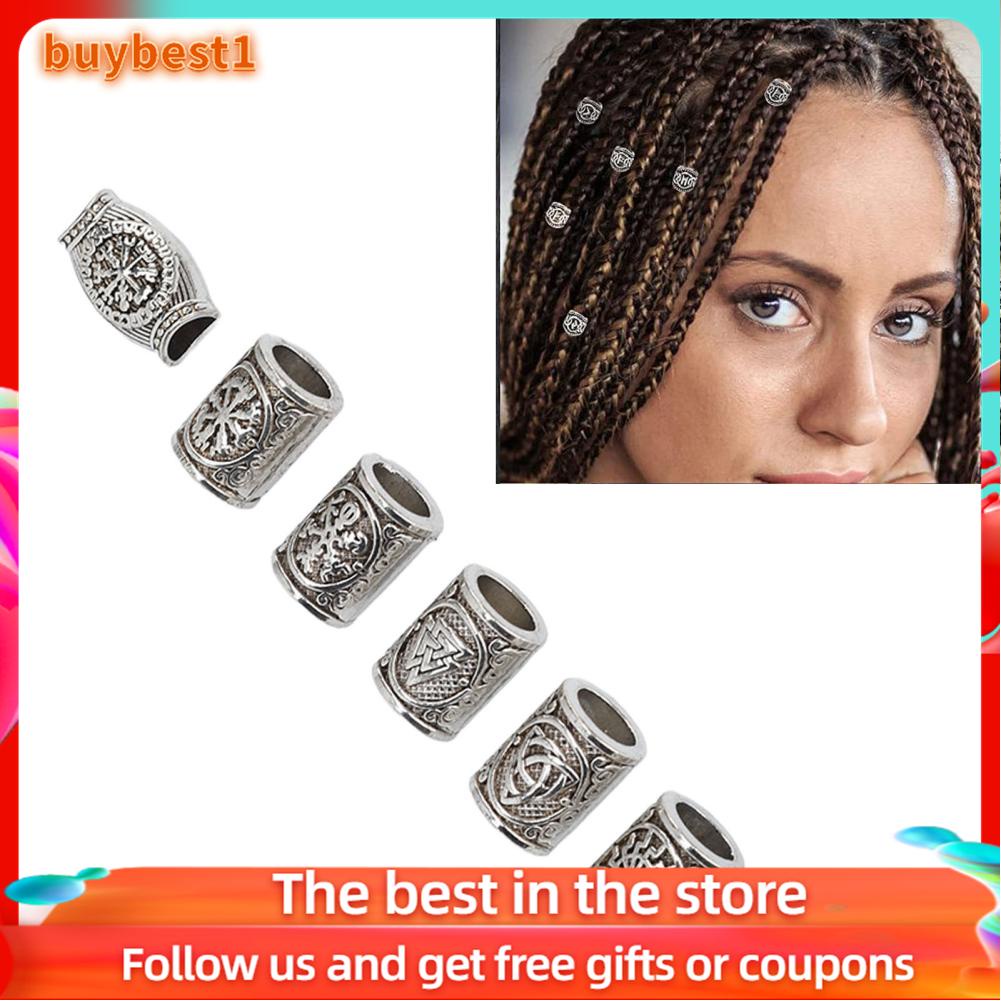 Set 6 vòng hạt bện tóc dreadlock màu bạc cổ điển phong cách viking thời trang