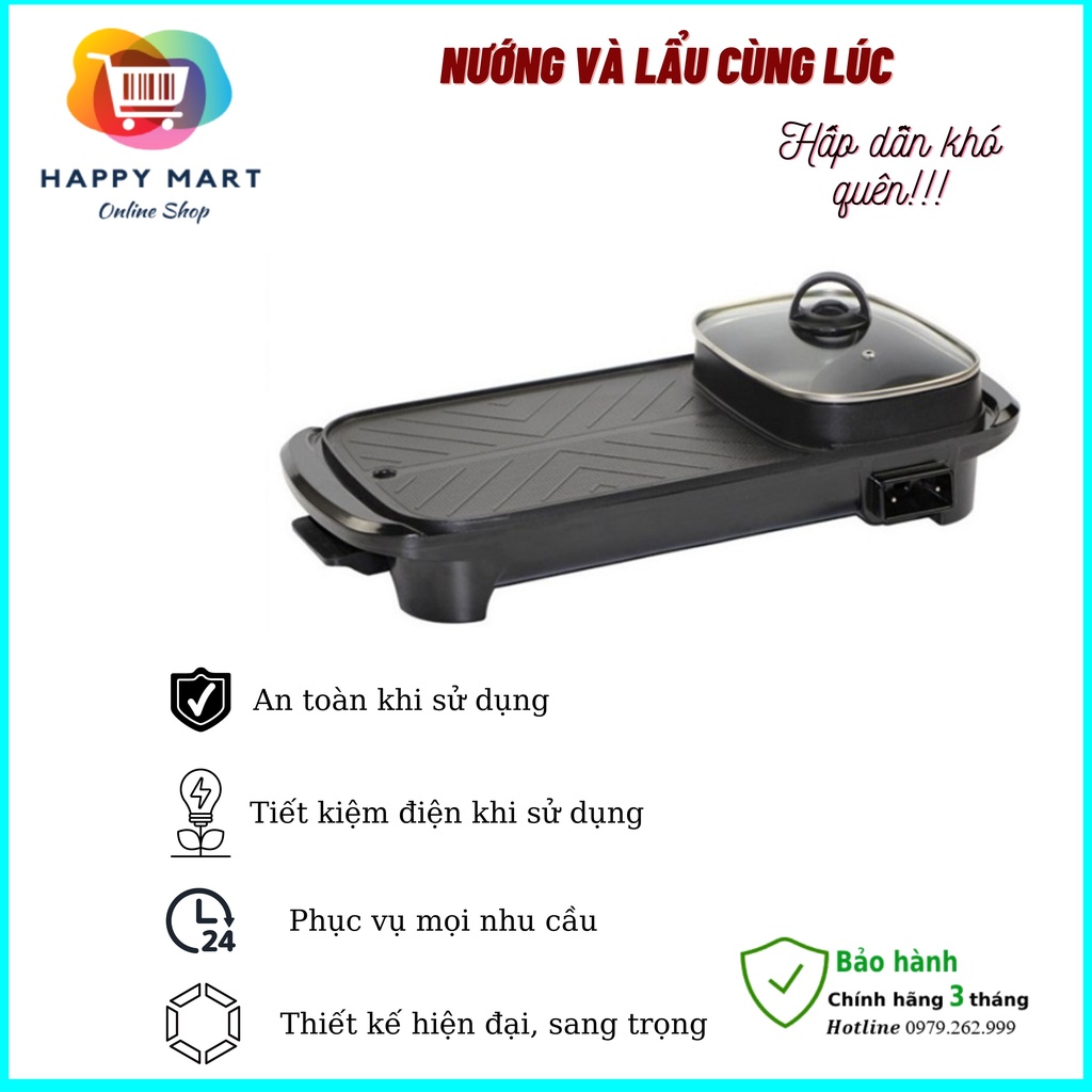 Nồi lẩu nướng đa năng 2 in 1 chính hãng, lẩu nướng Hongshuangxi đa năng tiện lợi