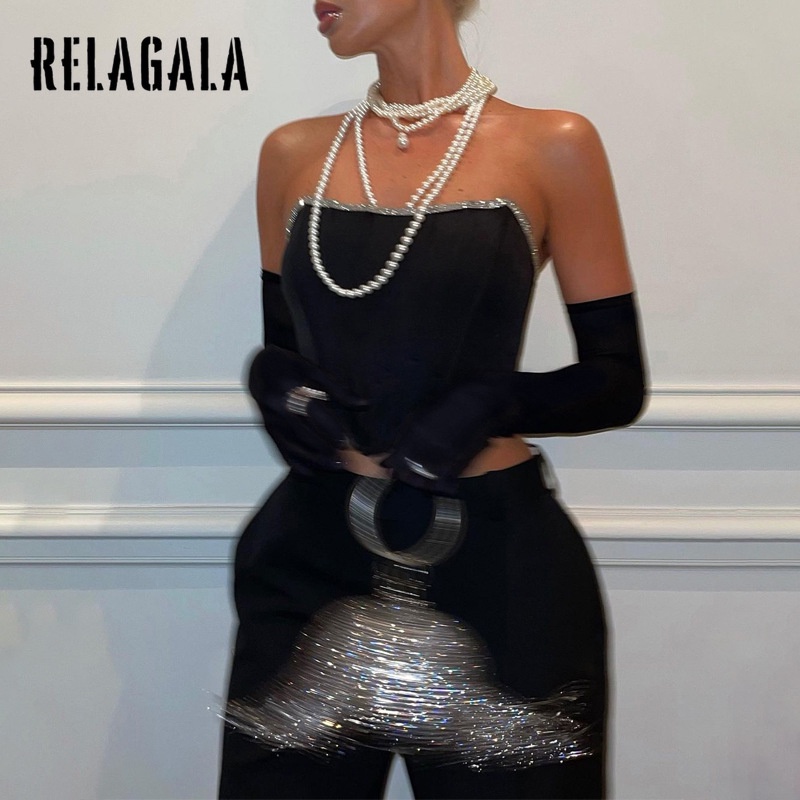 Áo ống Relagala màu trơn đính kim cương quyến rũ thời trang cho nữ