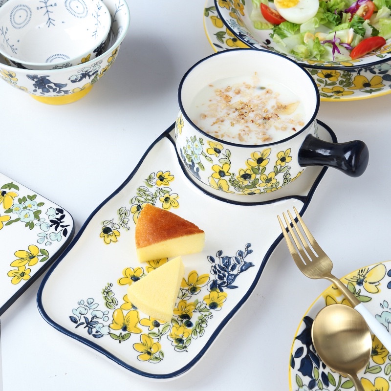 Set bát đĩa ăn sáng họa tiết hoa mai vàng