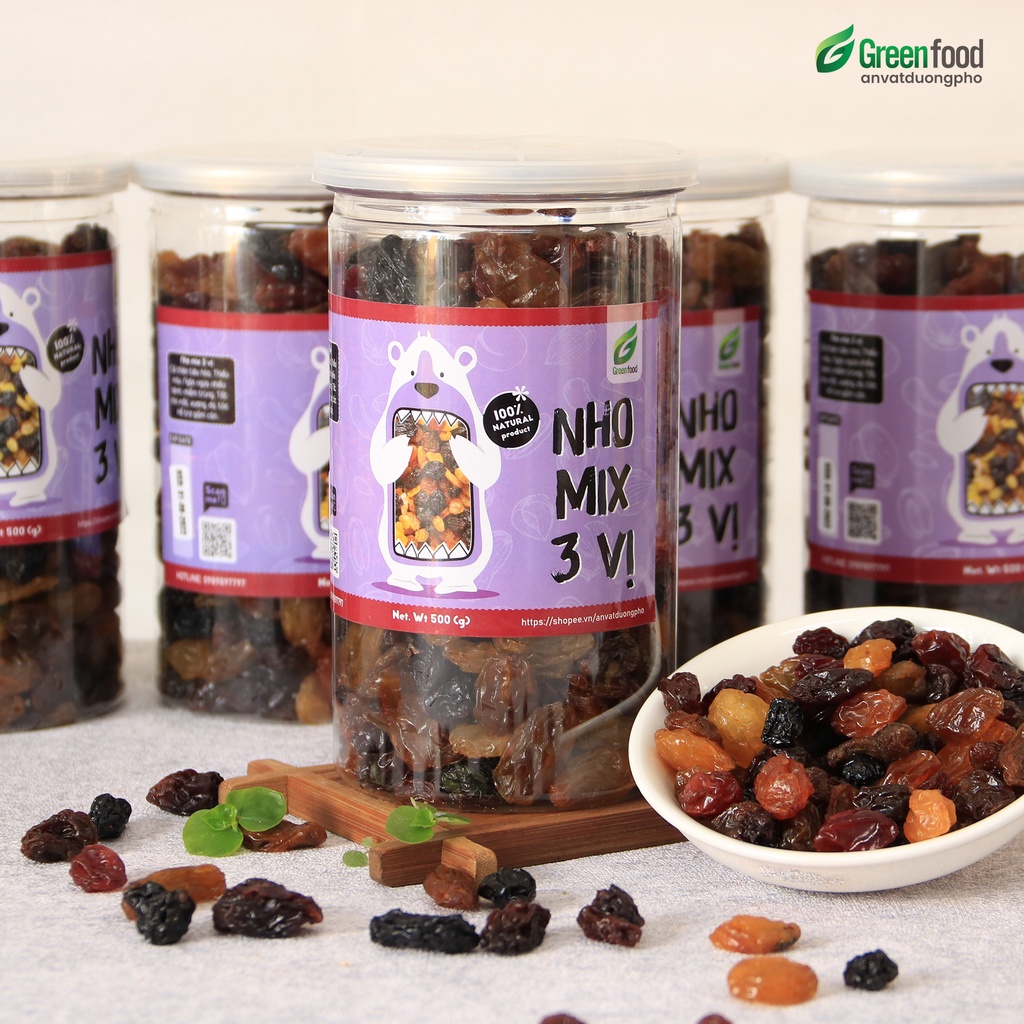 Nho khô mix 3 vị GreenFood 100% tự nhiên tốt cho sức khỏe