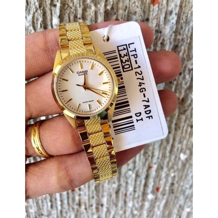 Đồng hồ Nữ Casio LTP-1274G-7A, đồng hồ chính hãng, dây vàng mặt trắng