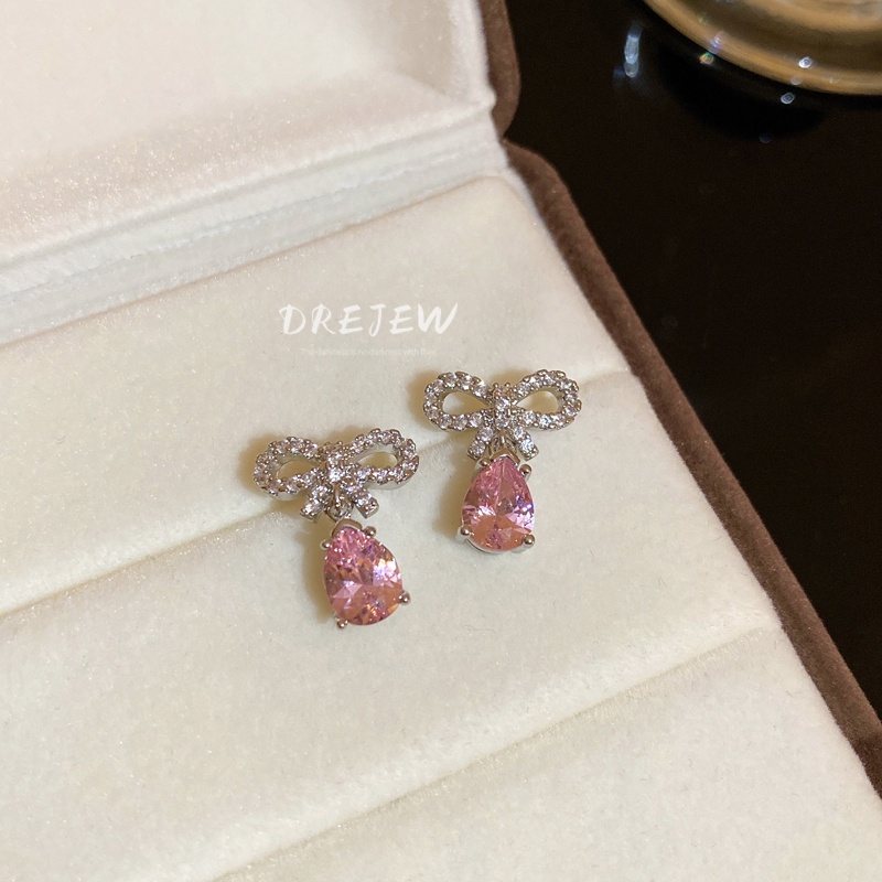 Set 4 khuyên tai DREJEW Sty 2 mạ bạc đính đá zircon hình giọt nước phong cách ngọt ngào thời trang