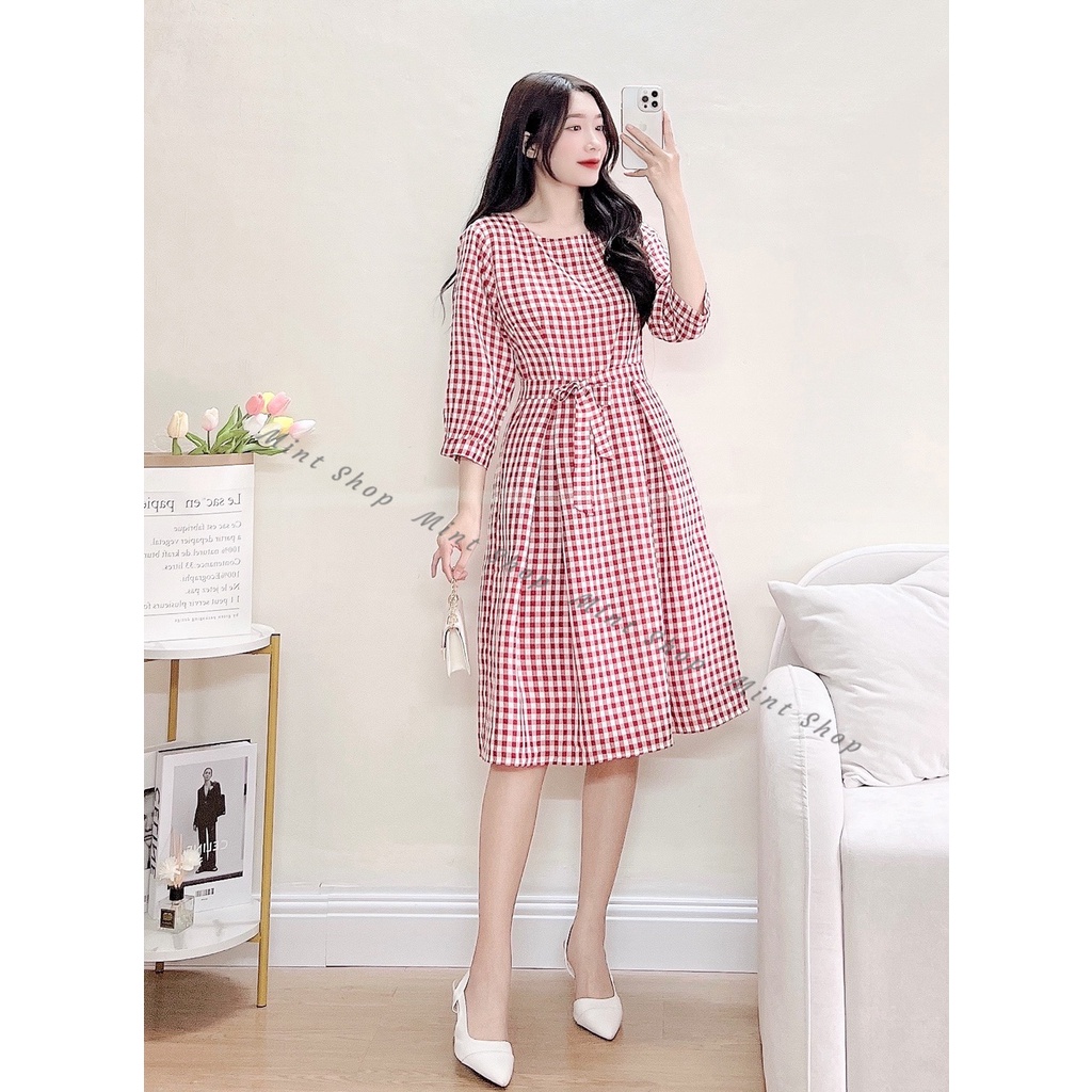 váy dài qua gối kẻ caro đỏ dáng basic dễ mặc thích hợp đi làm đi chơi | BigBuy360 - bigbuy360.vn