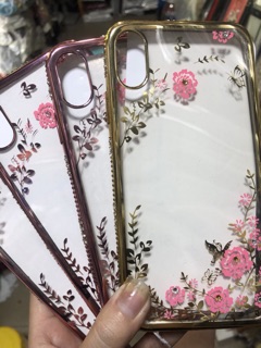 Ốp dẻo in hoa đính đá Iphone Xs max