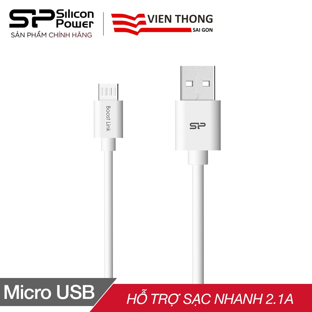 Cáp sạc nhanh micro USB Boost link PVC LK10AB Silicon power dài 1m (Trắng) - Hãng phân phối chính thức