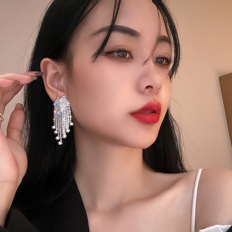 Bông Tai Mạ Bạc 925 Hình Trái Tim Đính Ngọc Trai Phong Cách Âu Mỹ Thời Trang