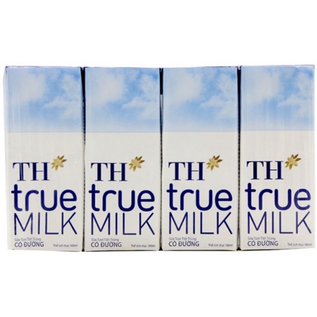 1 Vỉ 4 Hộp Sữa TH True Milk Hộp 110ml-180ml Có Đường/Ít đường