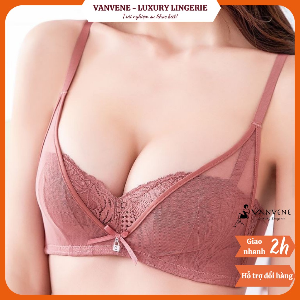 Áo Lót Ren Lưới Nâng Ngực Có Mút Dày Không Gọng Vanvene Chống Hở Viền Cup Phù Hợp Với Ngực Vừa Và Nhỏ Sexy B390