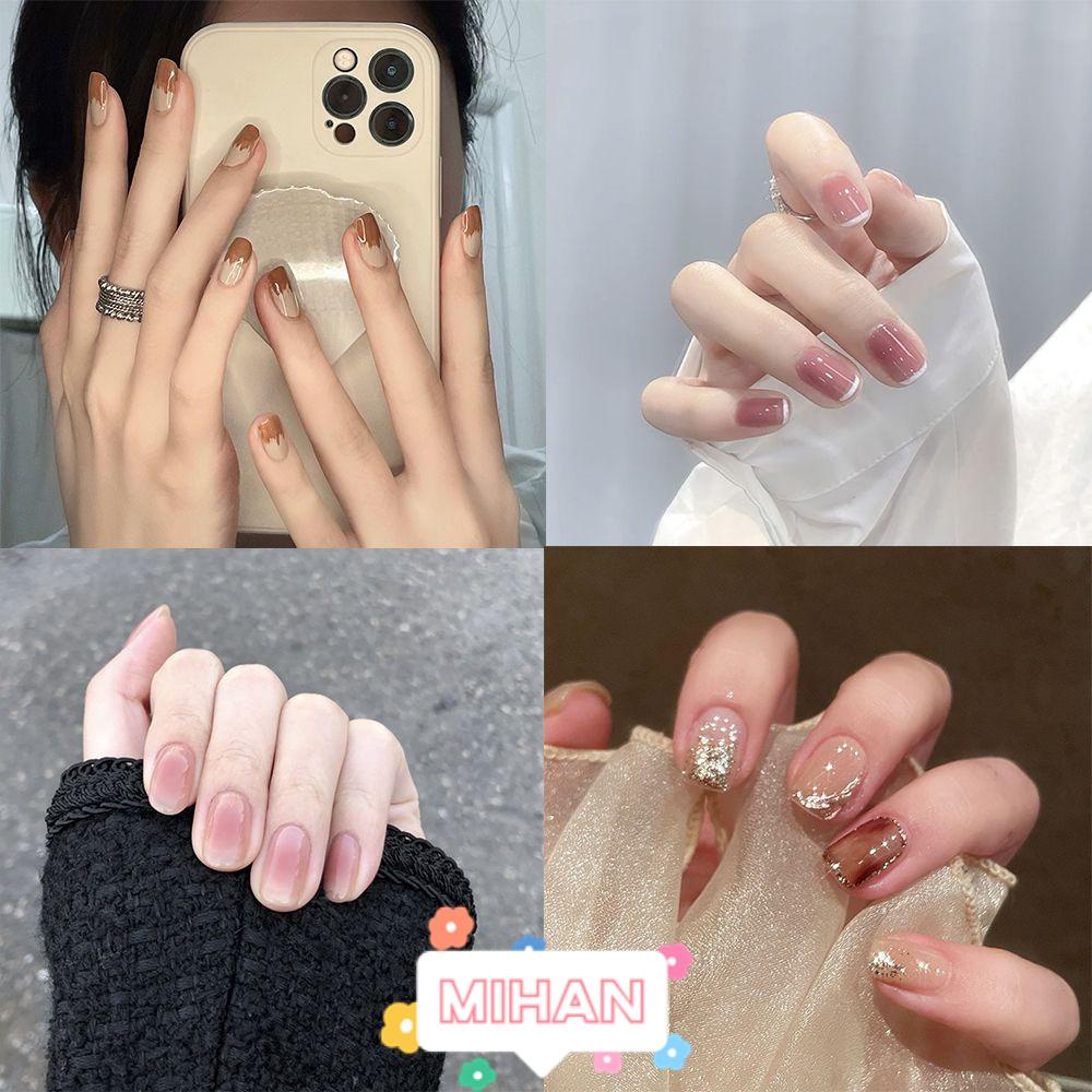Hộp 24 Móng Tay Giả Ngắn / Tròn / Vuông Có Thể Tháo Rời MIHAN1