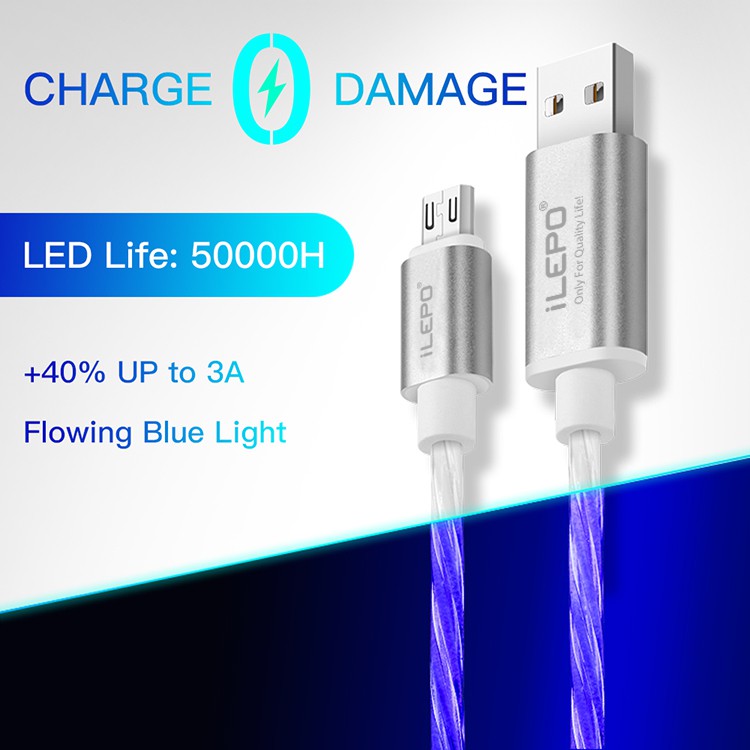 Cáp sạc nhanh 2.8A dài 1m nhựa TPE đèn LED cổng usb hợp kim dành cho các máy samsung, iphone iL13 Xanh