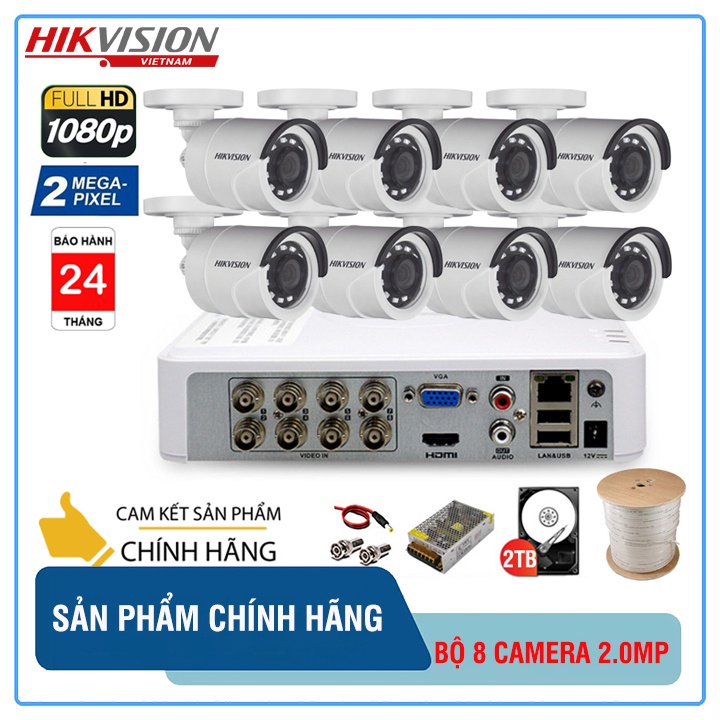 [RẺ VÔ ĐỊCH] Trọn Bộ Camera giám sát HIKVISION 5/6/7/8 mắt 2.0MP, FHD 1080P, Ổ cứng HDD, Đầy đủ phụ kiện để lắp đặt