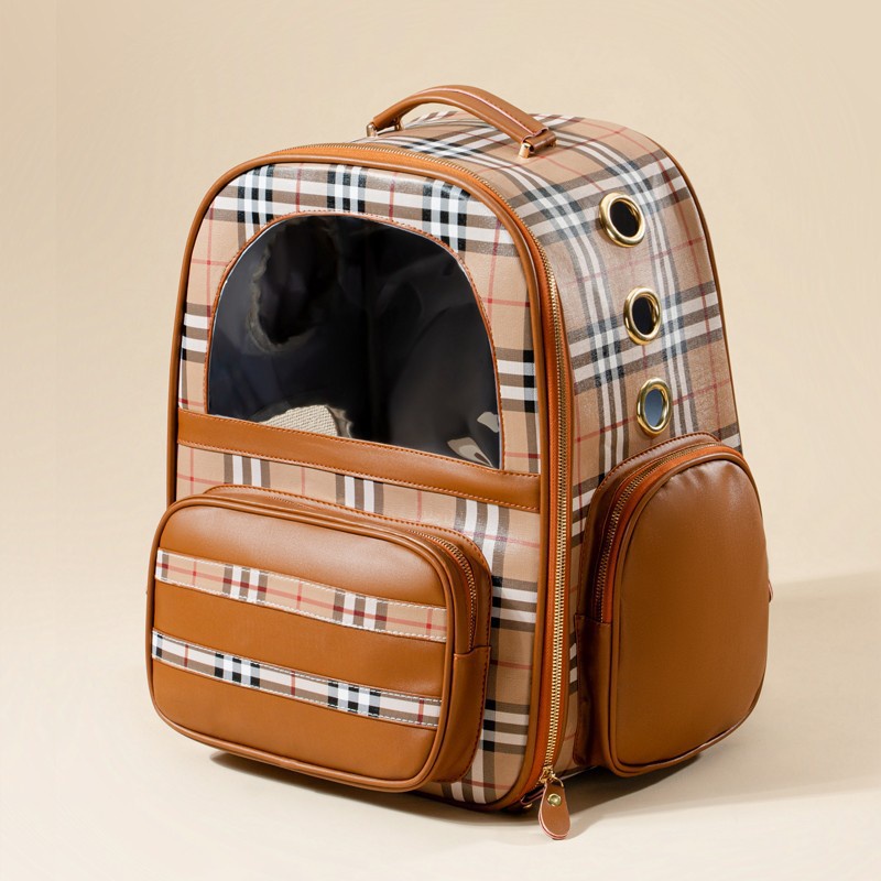Balo Burberry thời trang vận chuyển thú cưng thiết kế thông minh, rộng rãi, kèm túi chứa thức ăn cho mèo