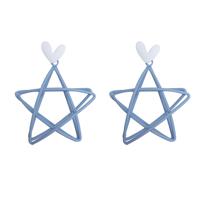 Khuyên Tai Ngôi Sao Năm Cánh Trái Tim Màu Xanh Dương Nhỏ Xinh Dễ Thương Cho Bạn Gái