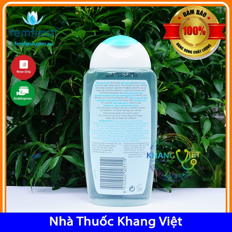 Dung Dịch Vệ Sinh Phụ Nữ Femfesh Màu Xanh Cho Da Nhạy Cảm Femfesh Sensitive Wash 250ml [Chuẩn Hàng Úc]