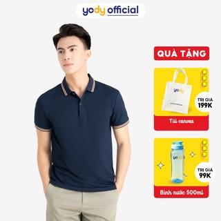 Áo polo YODY nam vải pique mắt chim phối tay cổ kẻ APM5039