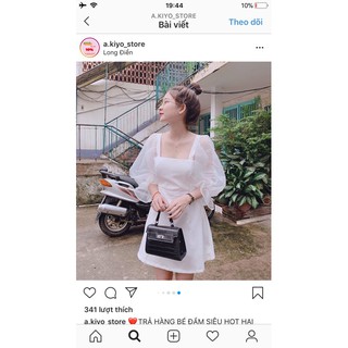 Đầm Cổ Vuông Tay Lưới Phồng Trơn ☀️