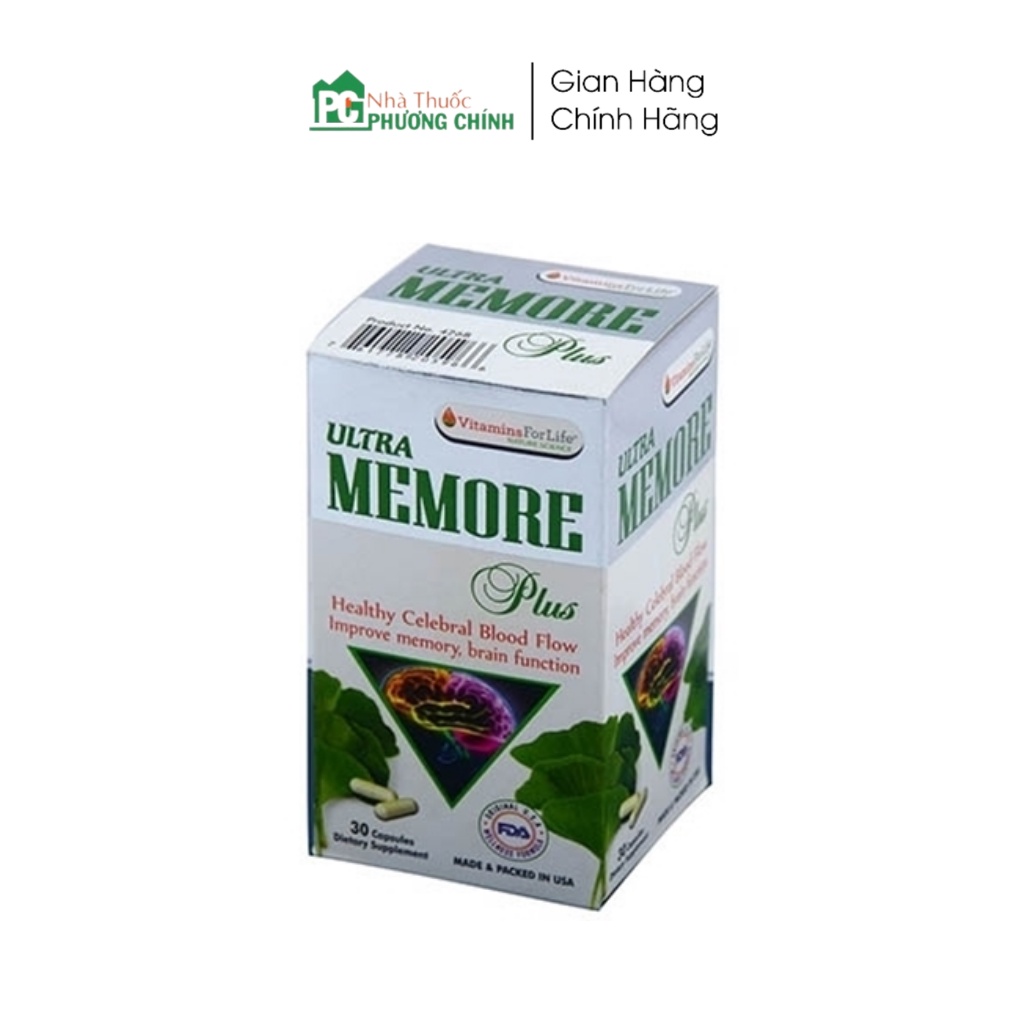 Viên Uống Bổ Não Ultra Memore Plus Vitamin For Life - Cải Thiện Trí Nhớ, Tăng Cường Tuần Hoàn Não Hộp 60 viên