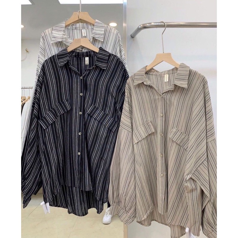 Sơ mi kẻ tay bo freesize - Kèm ảnh thật chụp