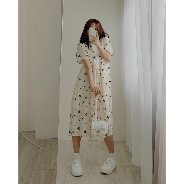 Đầm babydoll voan hoa hồng đen 888