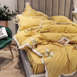 [GIÁ HỦY DIỆT] Bộ Chăn Ga Gối Lụa Cúc Vàng 7 Món [LucoStore]